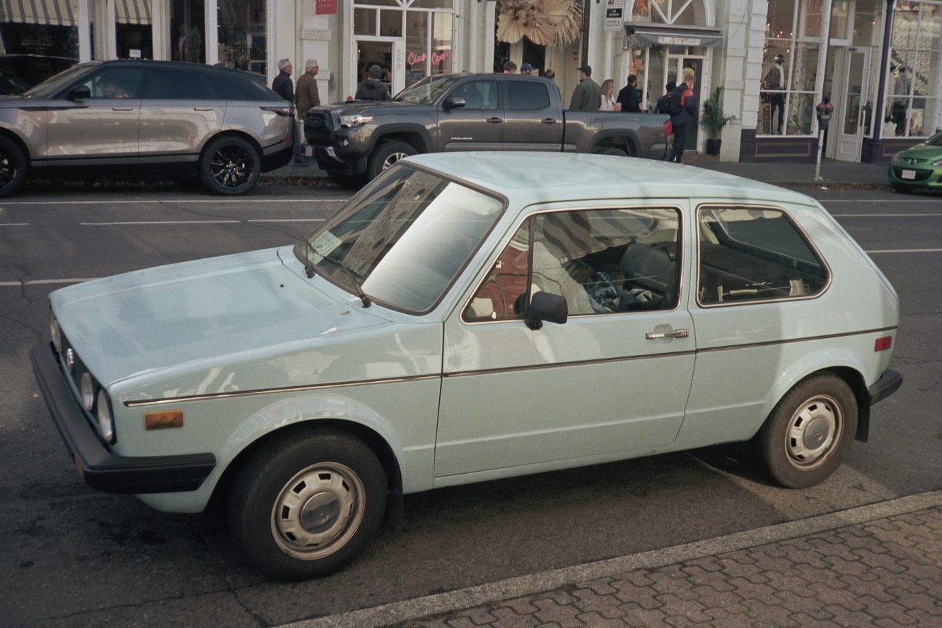 Pale blue VW Rabbit